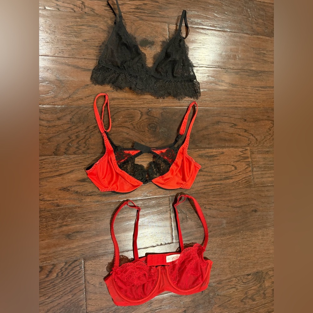 Elegant Lace Bralette Bundle of 3 - Black & Red